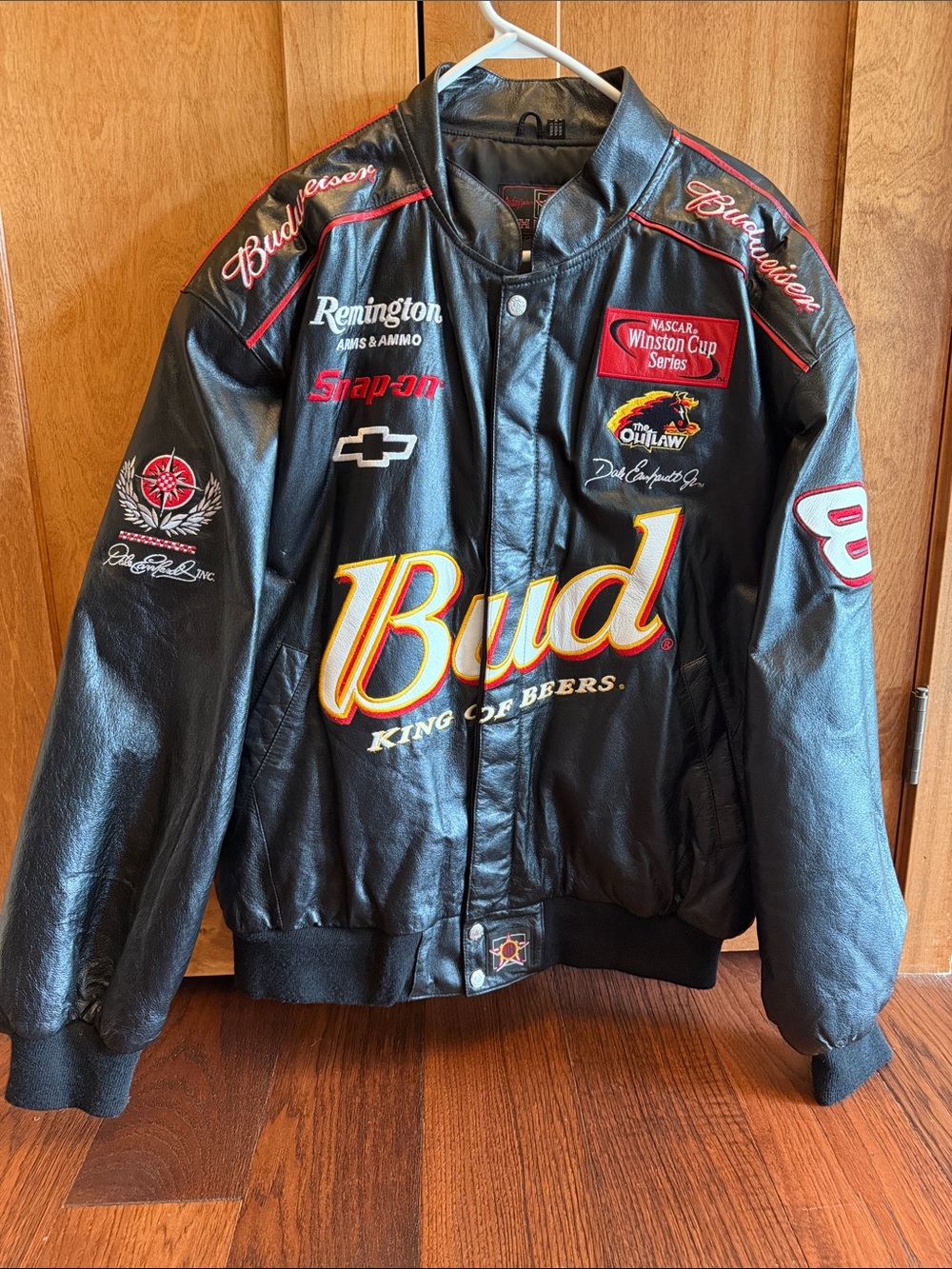Dale Earnhardt Jr Budweiser Nascar Black Leather Bomber Jacket sz XXL Vintage